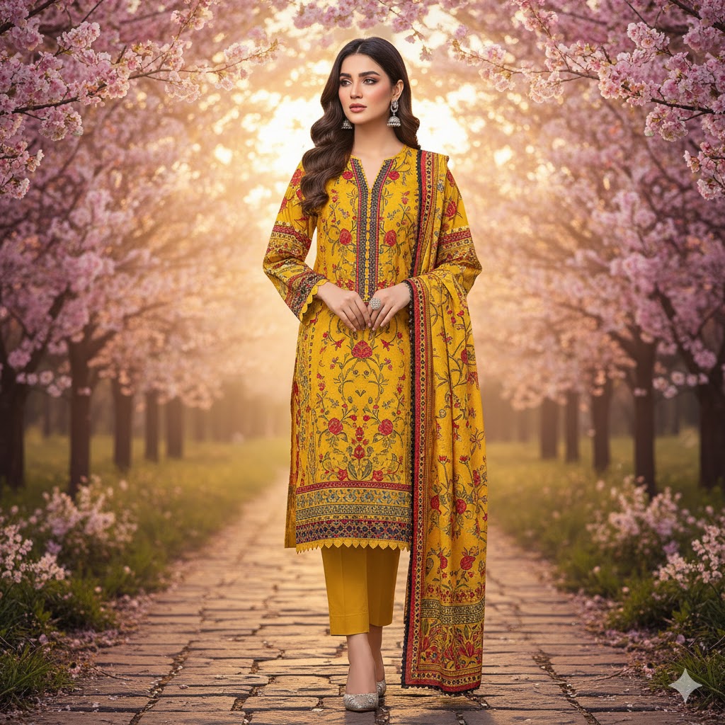 Lillen, khaddar 3pc unstiched